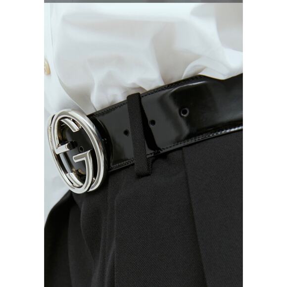 Gucci Interlocking G Brushed Leather Wide Belt Black Silver Buckle Size 80 main image 4